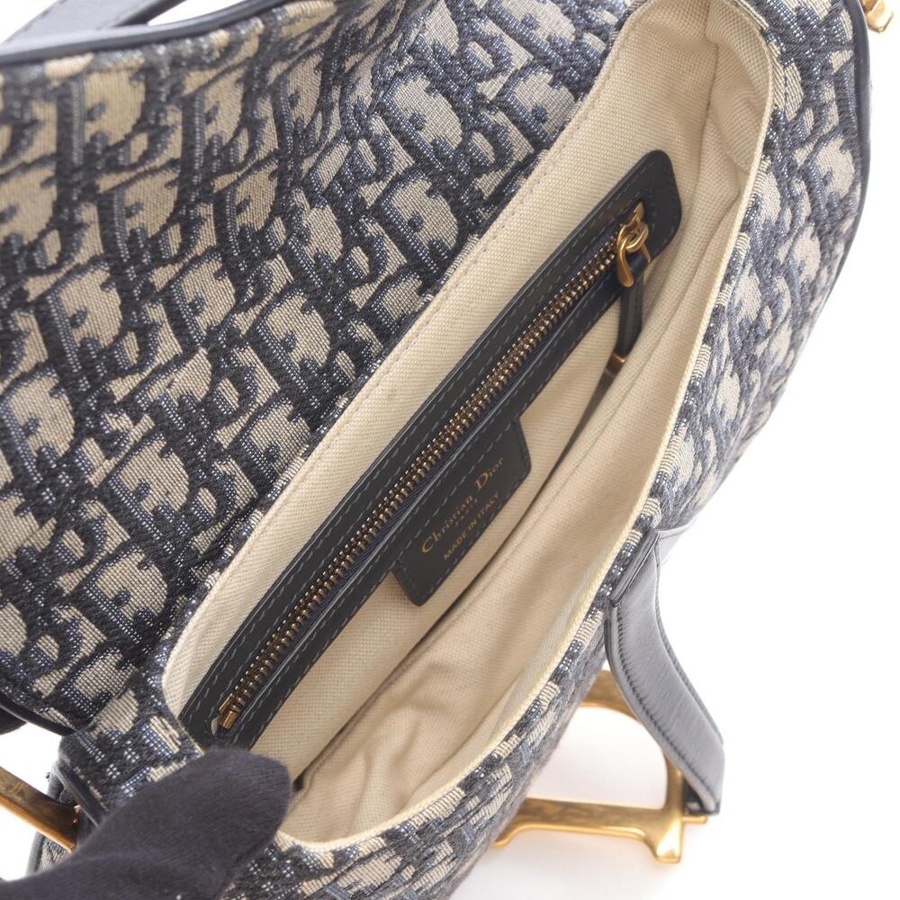Dior Saddle Bag Oblique Jacquard Canvas Leather Handbag Ivory White Navy Blue - Picture 3 of 9